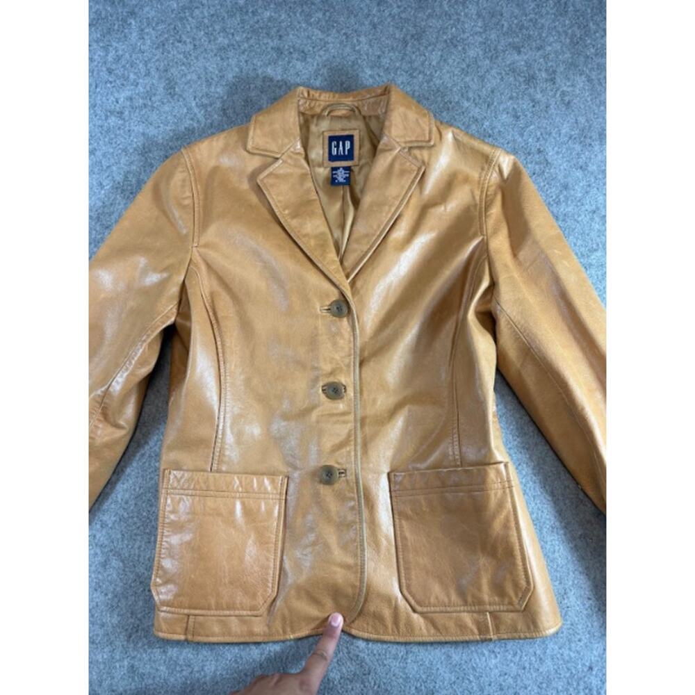 Vintage 90s Y2K GAP Leather Cognac Blazer Jacket Women Medium Brown Indie Grunge